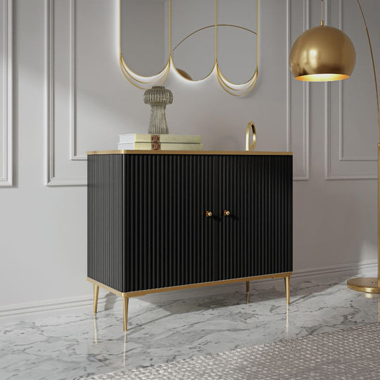 Buffet Vente Unique avec 2 portes en MDF et acier - Noir et Doré - SINEAD