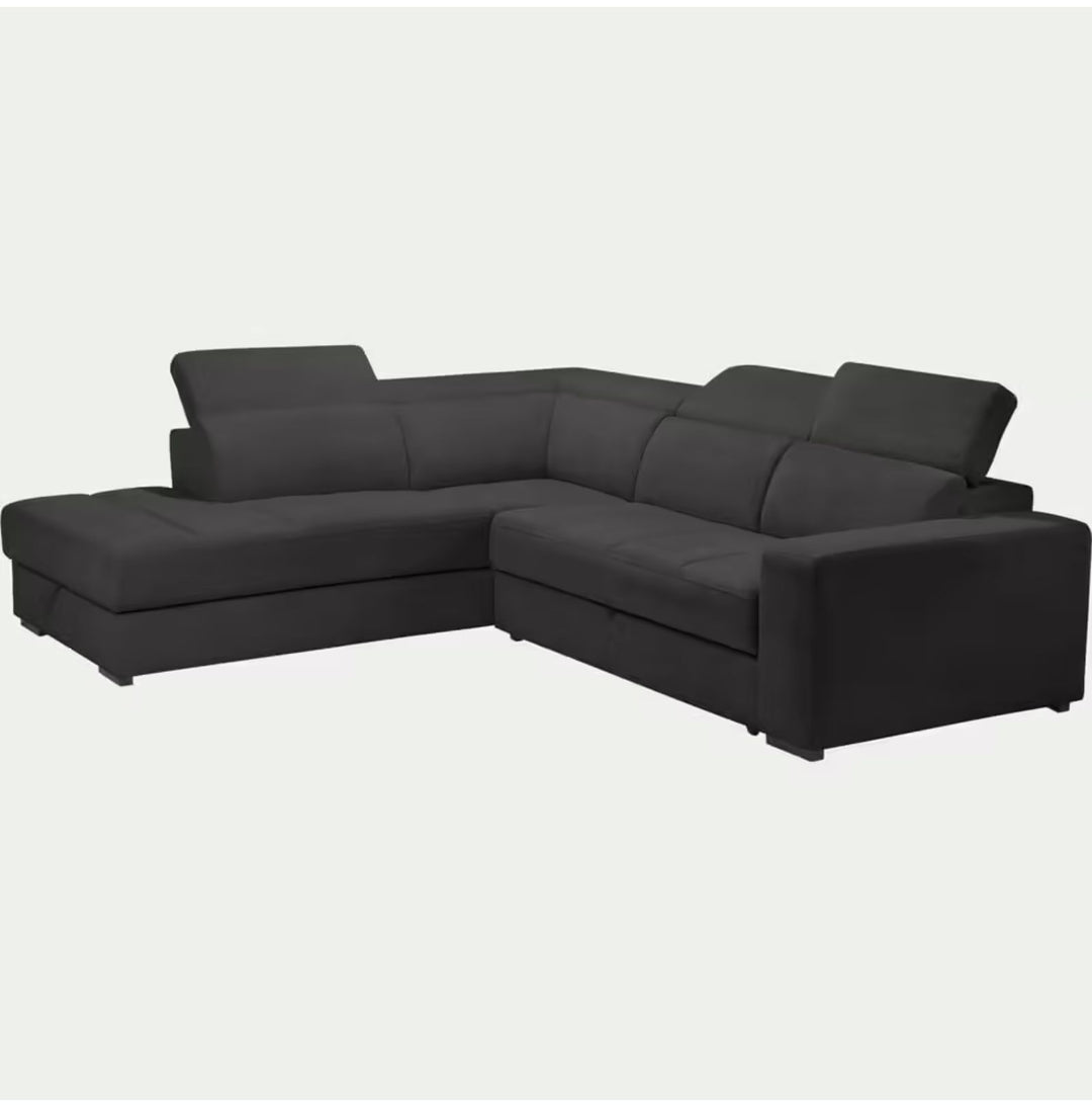 ALINEA Canapé Origano d'angle gauche convertible avec coffre en tissu doux - gris ardoise