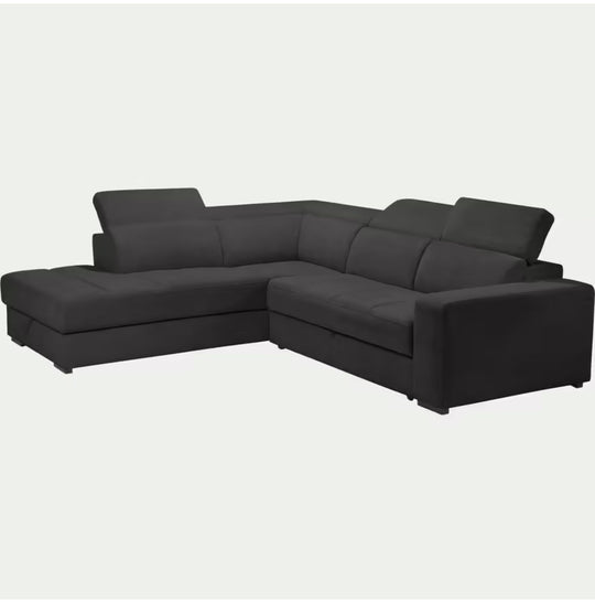 ALINEA Canapé Origano d'angle gauche convertible avec coffre en tissu doux - gris ardoise
