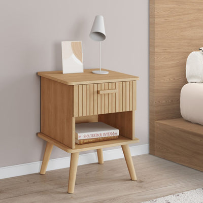 Lot de 2 Tables de chevet 1 tiroir Albane effet lattes