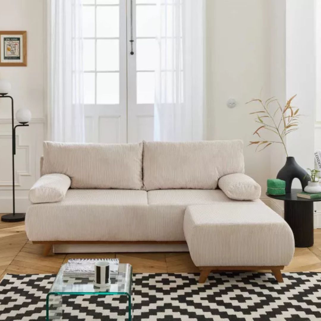 Canapé Cristal 3 places BESTMOBILIER - convertible avec coffre et pouf - en velours côtelé
