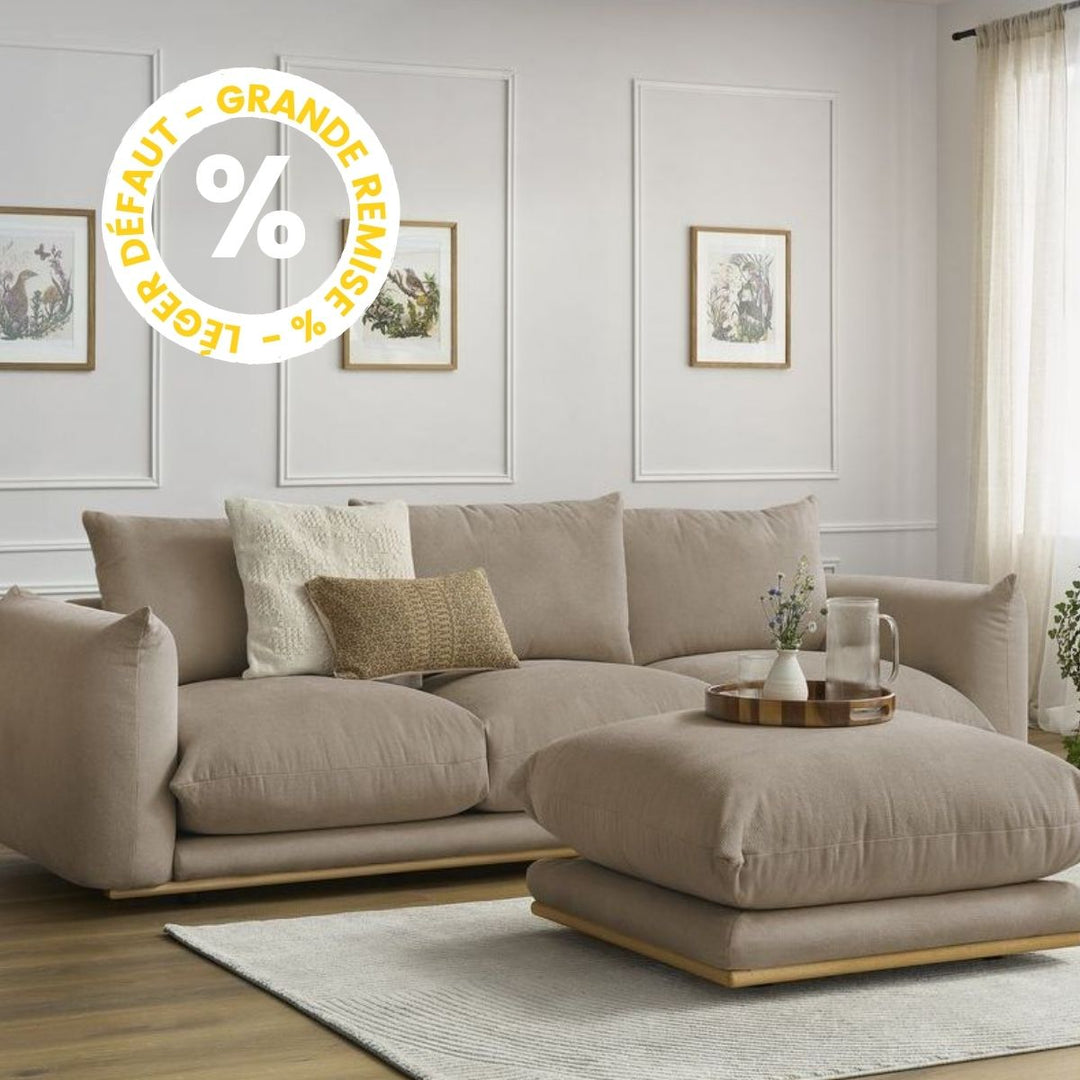 Canapé BOBOCHIC droit fixe 3 places ERNEST avec pouf taupe