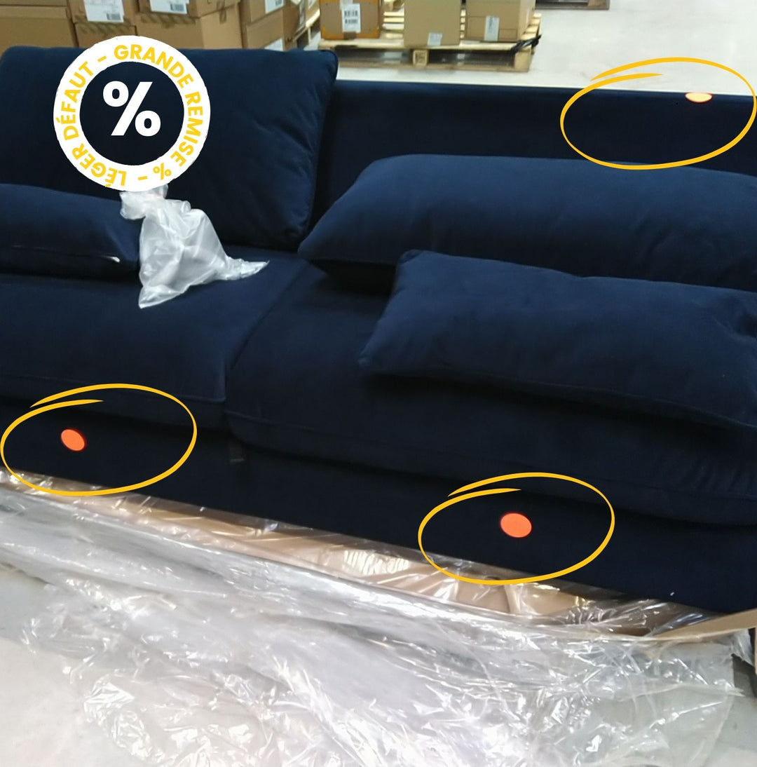 Canapé 4 places Bleu nuit convertible en velours pieds épingles noirs - Léger défaut