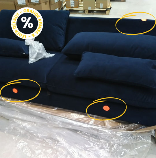 Canapé 4 places Bleu nuit convertible en velours pieds épingles noirs - Léger défaut