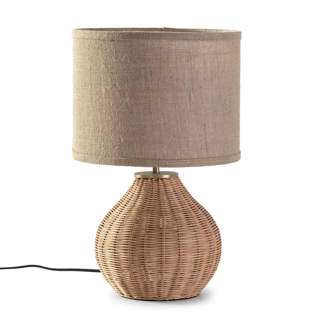 Lampe à Poser Ton Clair en Métal et Rotin 31 cm Abat-Jour Lampe à Poser Ton Clair en Métal et Rotin 31 cm Abat-Jour