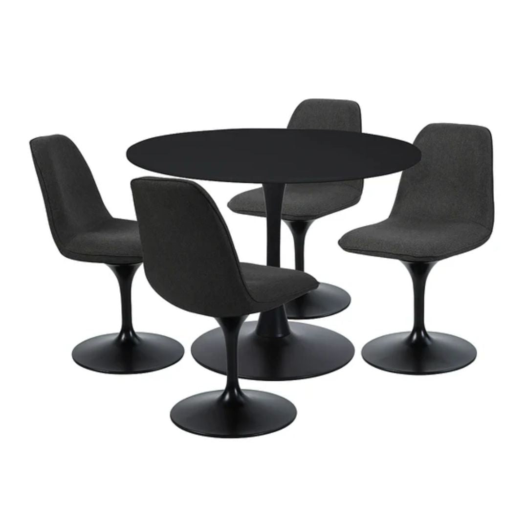Table à manger ronde - SENHO - TULIPS - Finition laquée mate noire - Base en métal - 100 cm