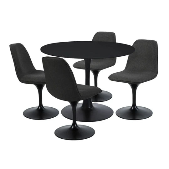Table à manger ronde - SENHO - TULIPS - Finition laquée mate noire - Base en métal - 100 cm