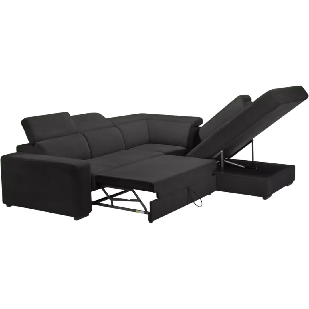 ALINEA Canapé Origano d'angle droit convertible avec coffre en tissu doux - gris ardoise