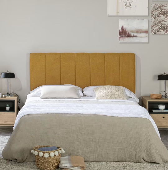 Tête de lit tapissée 160x60 cm couleur jaune moutarde, 8 cm d'épaisseur