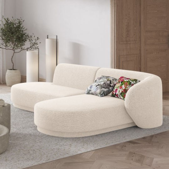 Canapé Lionel d'angle droit modulable 4 places en tissu chenille beige clair