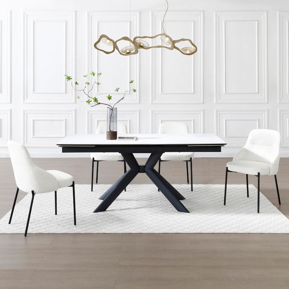 Table à manger Vente Unique extensible 6 à 10 personnes en céramique, verre trempé et métal - Effet marbre blanc et Noir - LIOMINA de Maison Céphy
