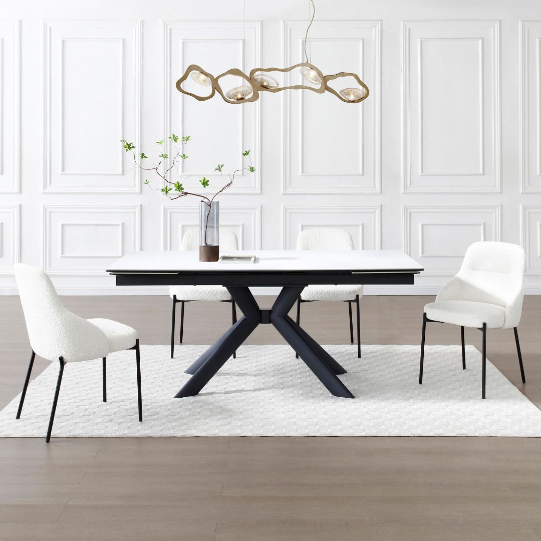 Table à manger Vente Unique extensible 6 à 10 personnes en céramique, verre trempé et métal - Effet marbre blanc et Noir - LIOMINA de Maison Céphy