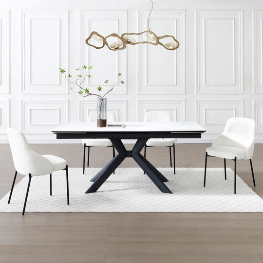Table à manger Vente Unique extensible 6 à 10 personnes en céramique, verre trempé et métal - Effet marbre blanc et Noir - LIOMINA de Maison Céphy