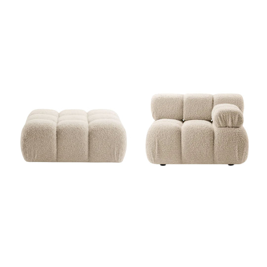 Ensemble Module d'angle droit et Pouf MICADONI Bellis en tissu bouclé Beige clair