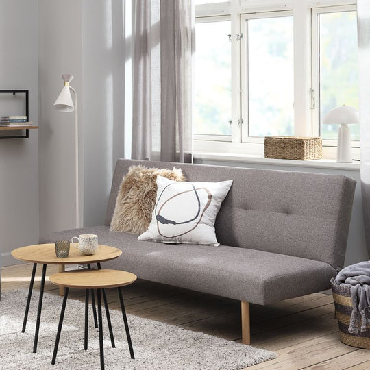 Canapé convertible JYSK HOLSTED tissu polyester gris / bois naturel