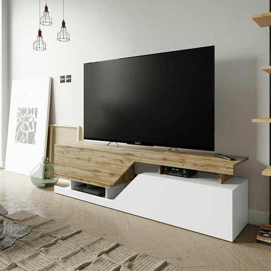 Meuble TV MOBILIER 1 Comfivo Daldune 100 (Blanc + Chêne wotan)