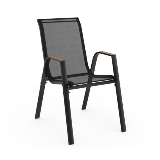 Lot de 4 chaises de jardin empilables Noir et bois