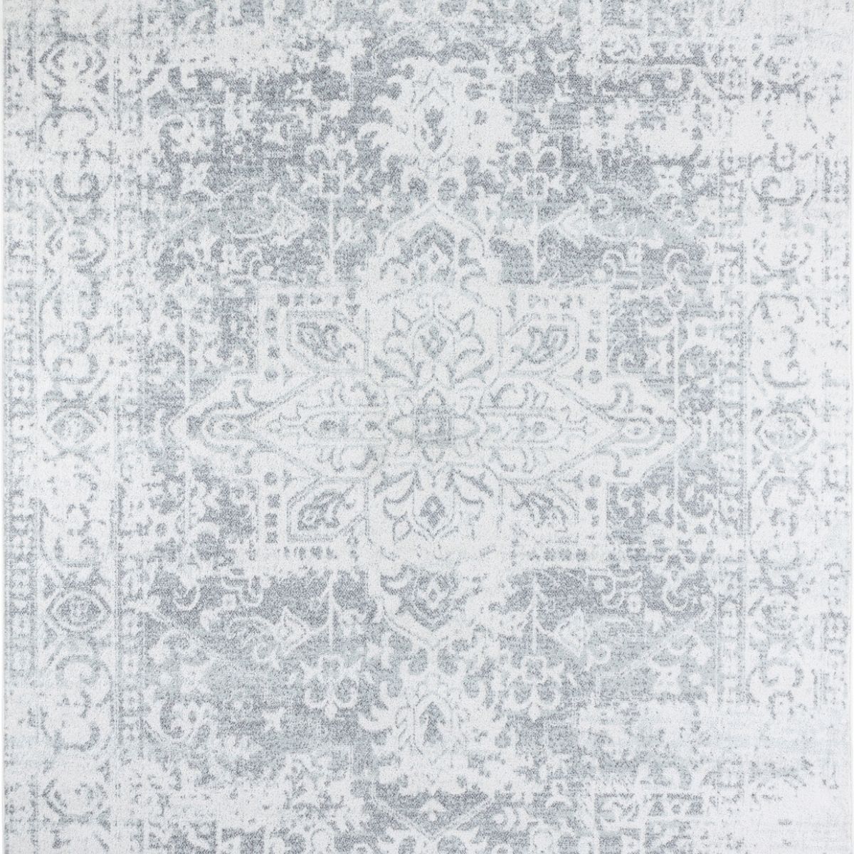 Tapis SURYA Juliette oriental, motif médaillon délavé gris et blanc, vue 2