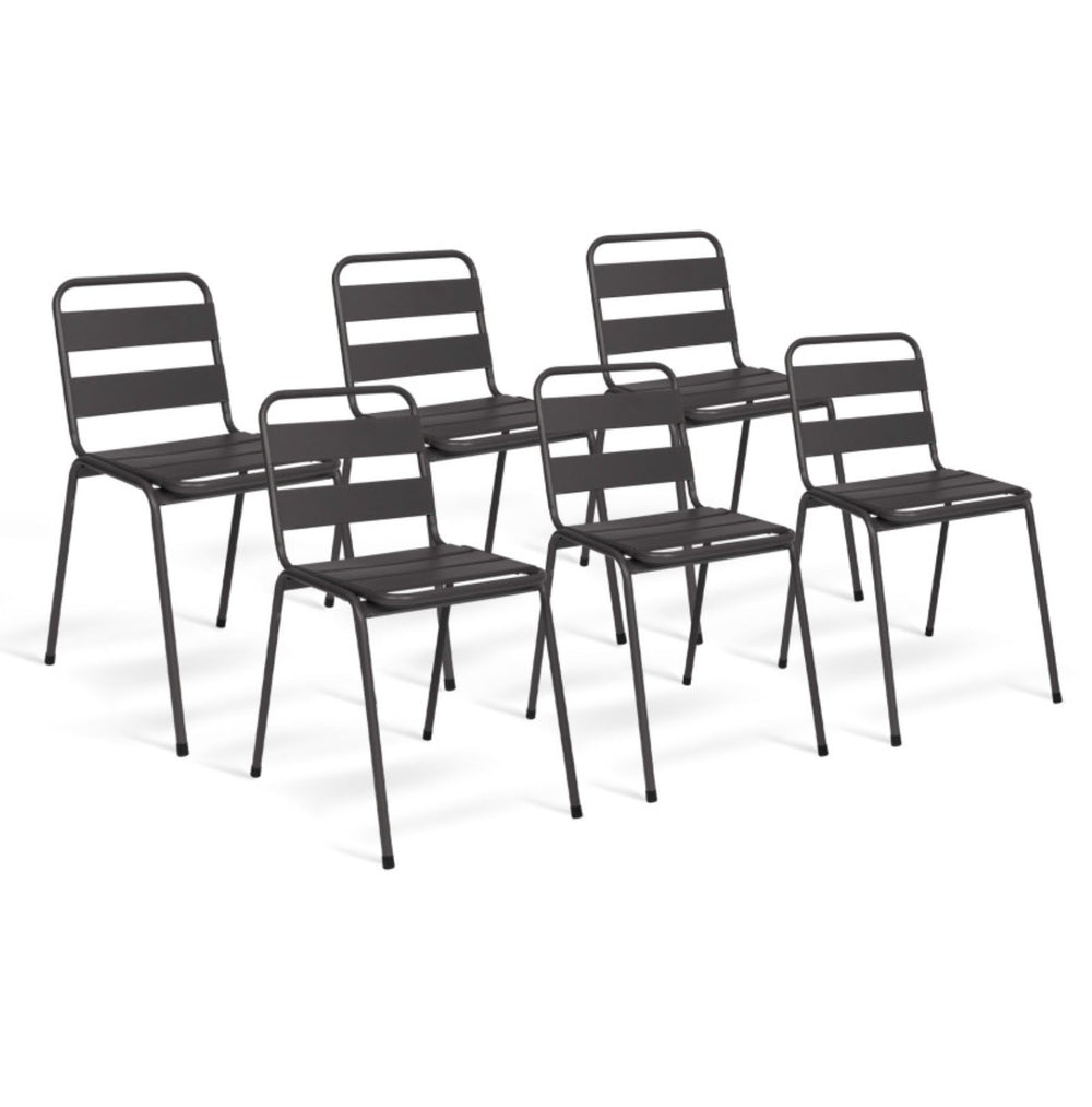Lot de 6 chaises de jardin acier Gris