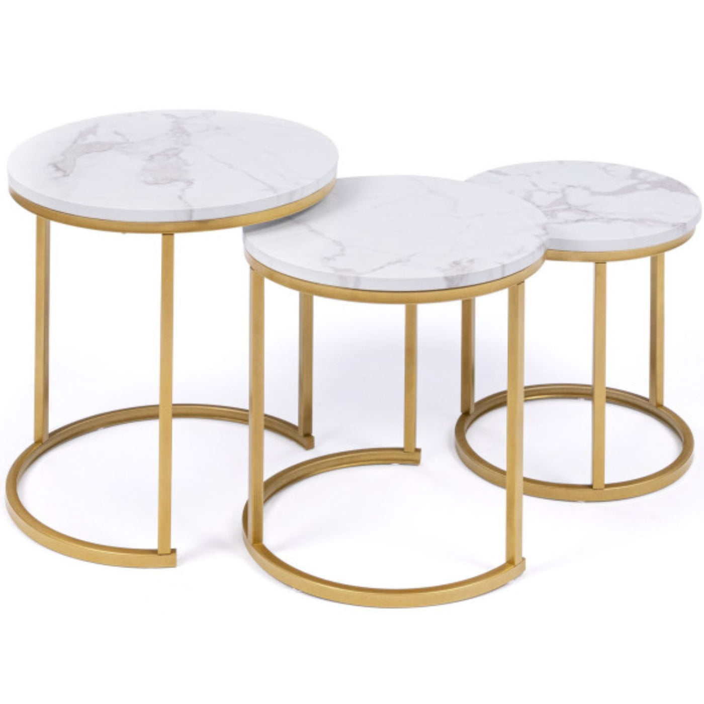 Table ronde gigogne X3 effet marbre pieds dorés