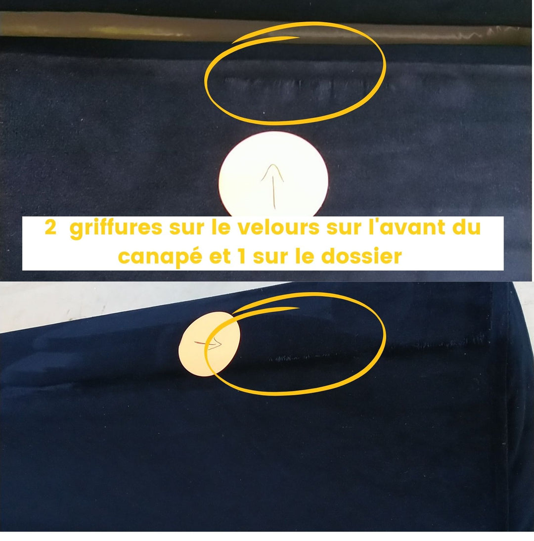 Canapé 4 places Bleu nuit convertible en velours pieds épingles noirs - Léger défaut