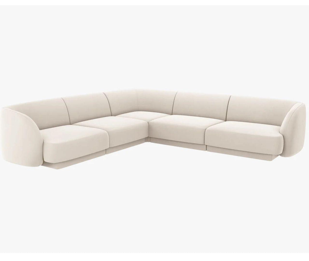 Canapé d'angle symétrique velours Micadoni Miley Beige Clair - Léger défaut