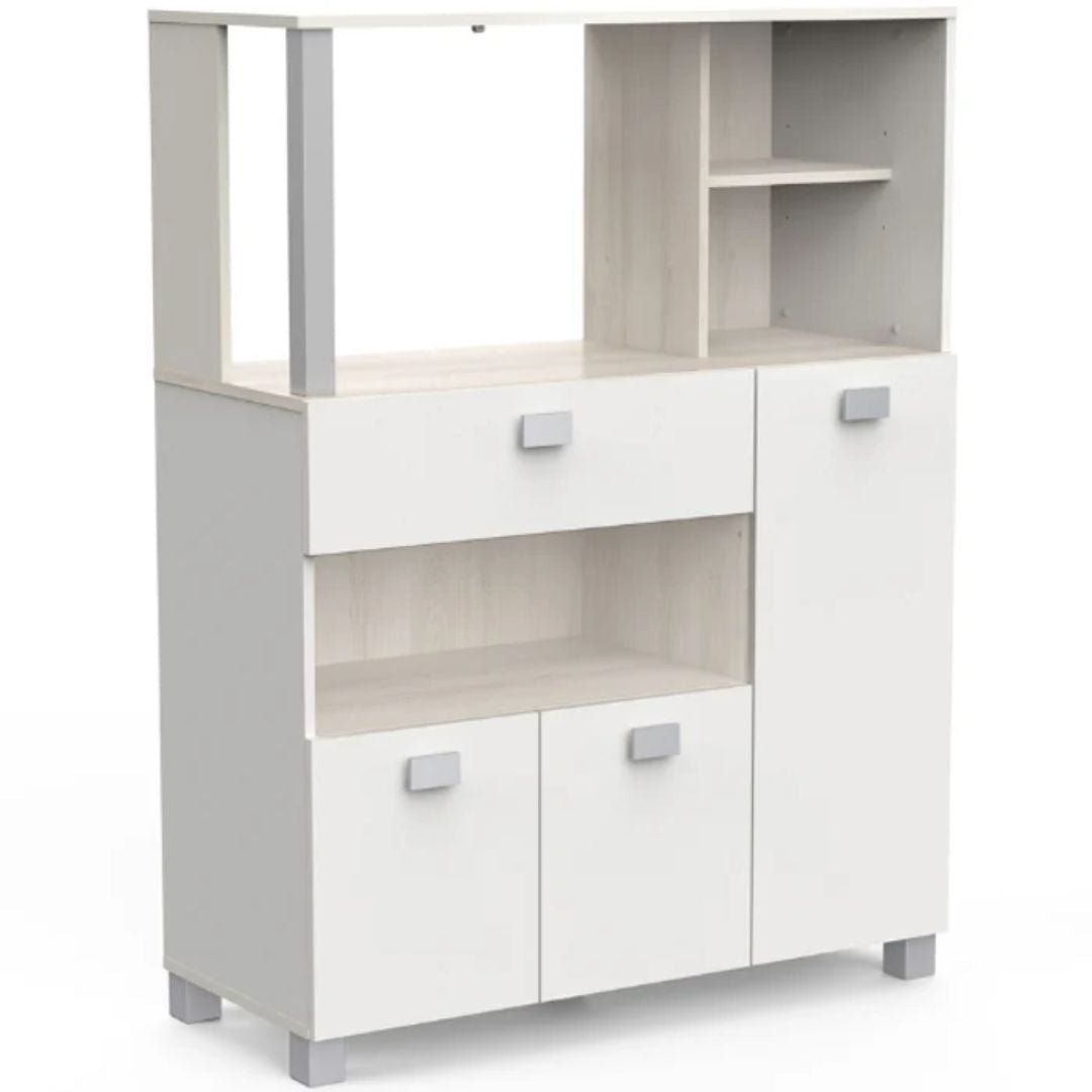 Armoire à micro-ondes Basiel-blanc mat/acacia