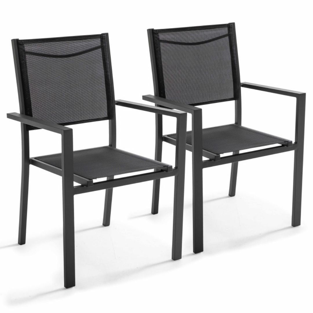 Lot de 4 ou 6 fauteuils de jardin en aluminium et textilène avec accoudoirs AJACCIO