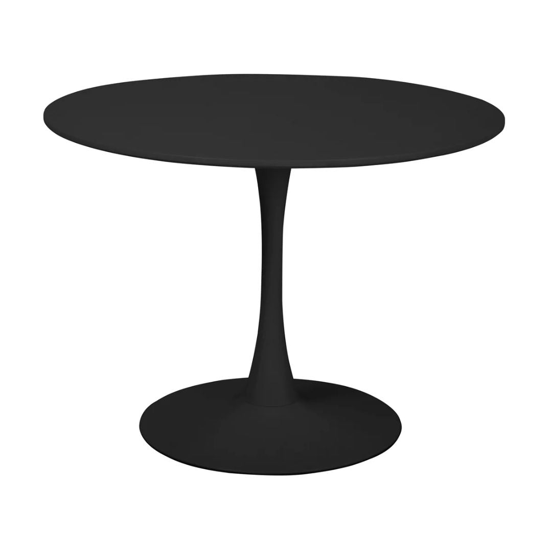 Table à manger ronde - SENHO - TULIPS - Finition laquée mate noire - Base en métal - 100 cm
