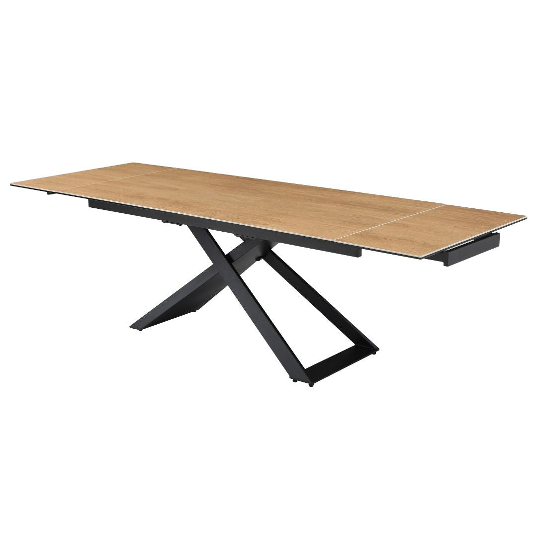Table à manger extensible Vente Unique  6 à 10 personnes en céramique, verre trempé et métal - Naturel clair et Noir - XERENA de Maison Céphy