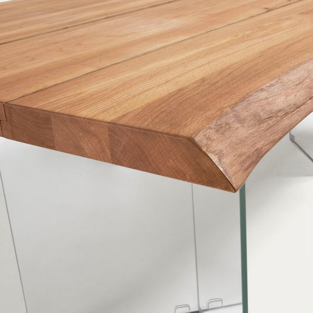 Table Lotty en contreplaqué de chêne finition naturelle et pieds en verre 180 x 100 cm Kave Home