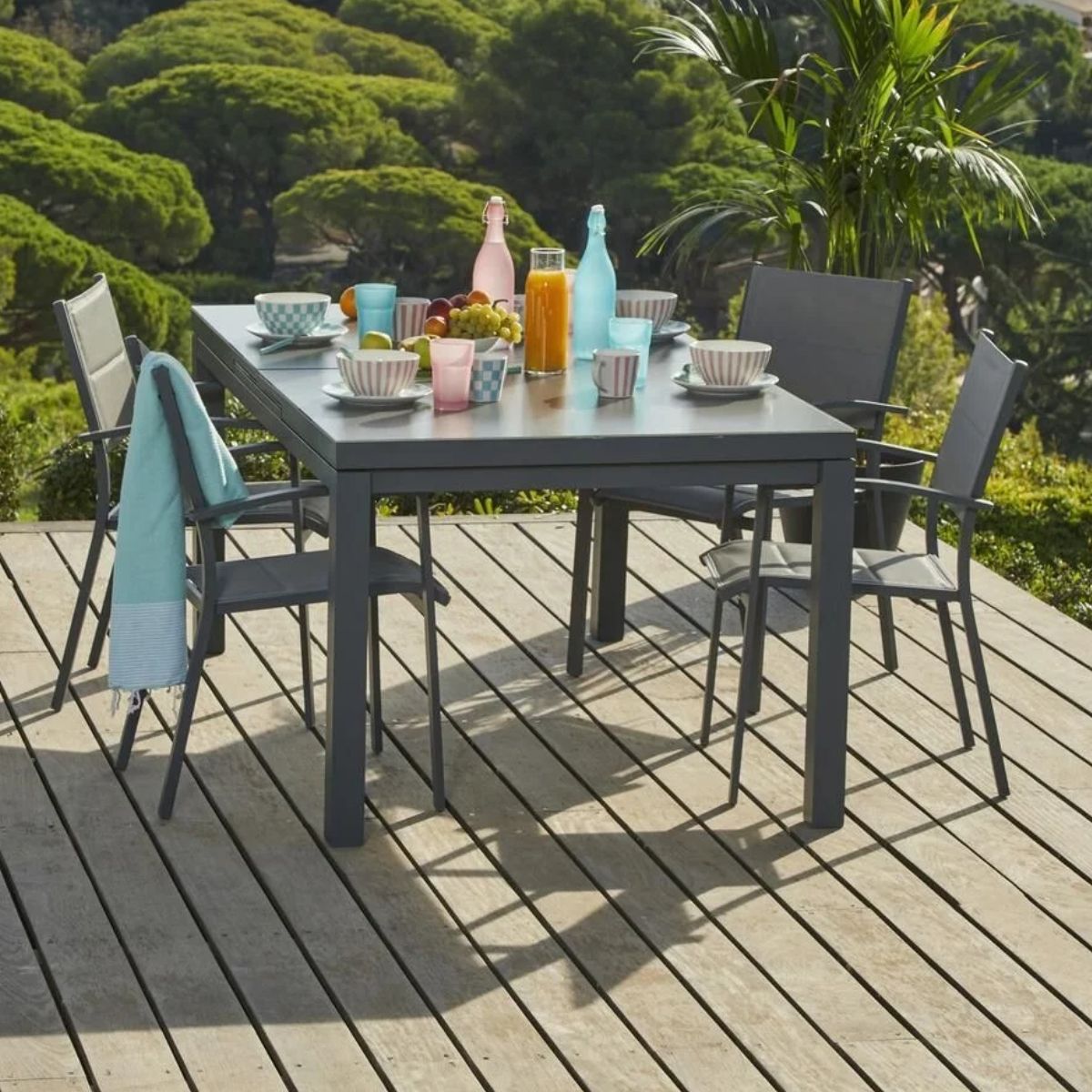 Table De Jardin HYBA Extensible 180 240x100cm En Aluminium Gris Fonc table-de-jardin-hyba-extensible-180-240x100cm-en-aluminium-gris-fonc
