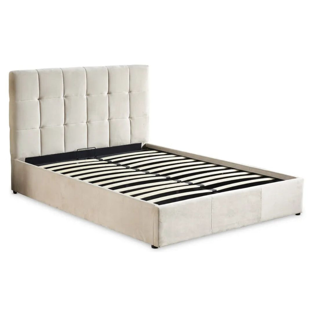 Lit coffre avec sommier relevable 160x200cm Velours Beige