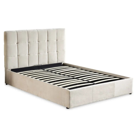 Lit coffre avec sommier relevable 160x200cm Velours Beige