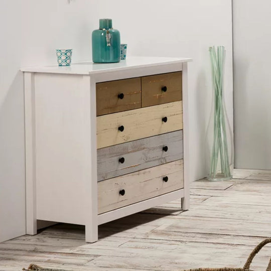 Commode 5 tiroirs MAGDA Blanc/multicolore