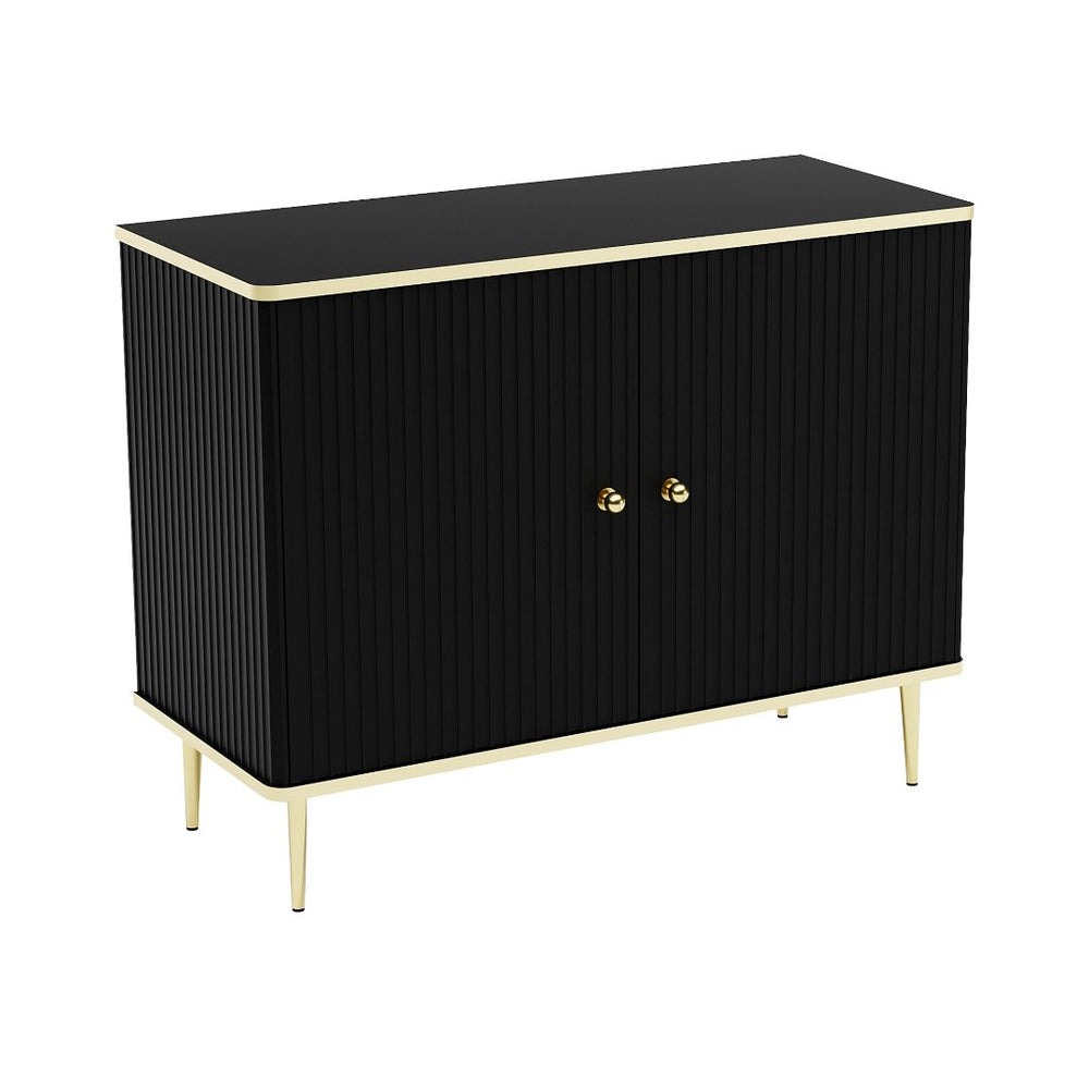 Buffet Vente Unique avec 2 portes en MDF et acier - Noir et Doré - SINEAD
