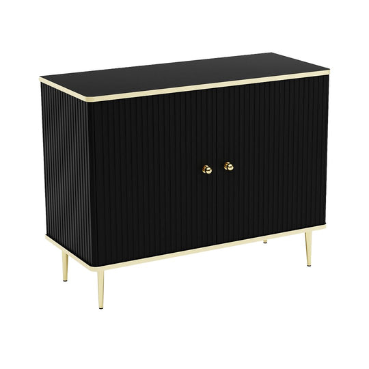 Buffet Vente Unique avec 2 portes en MDF et acier - Noir et Doré - SINEAD