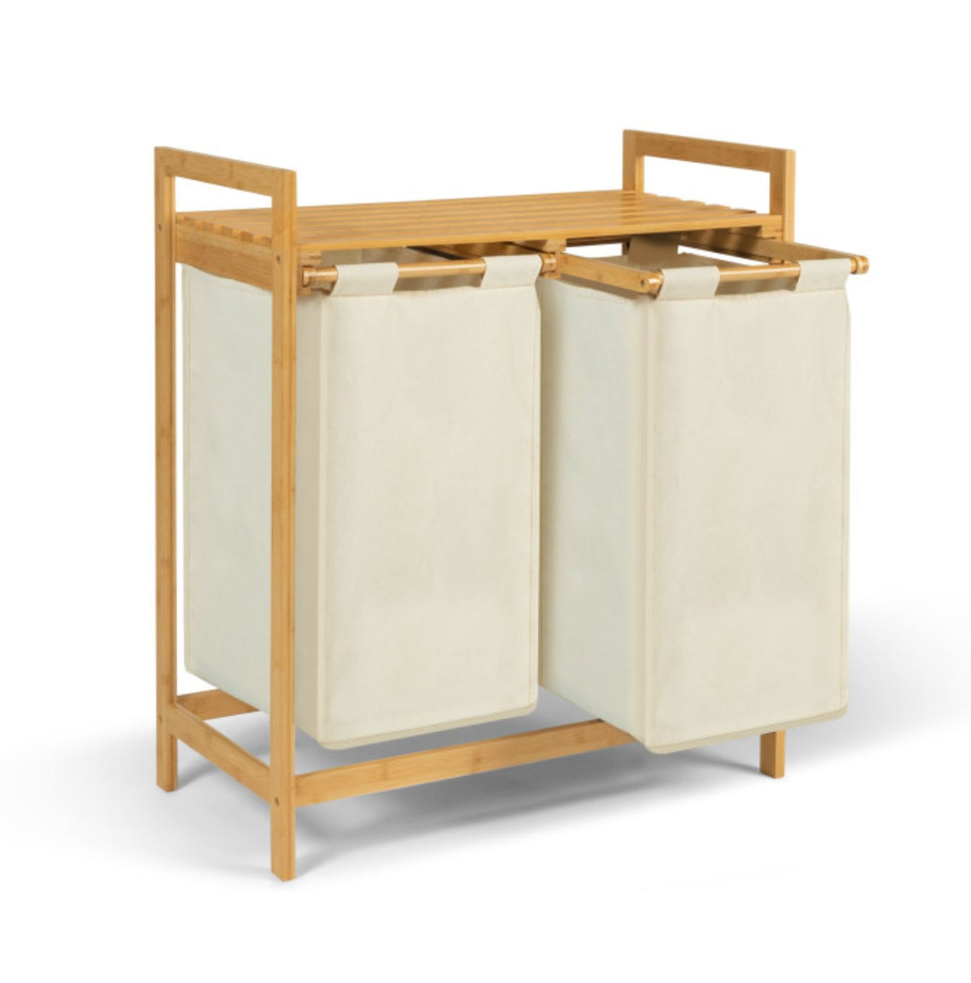 Panier à linge ecru deux compartiments en bambou