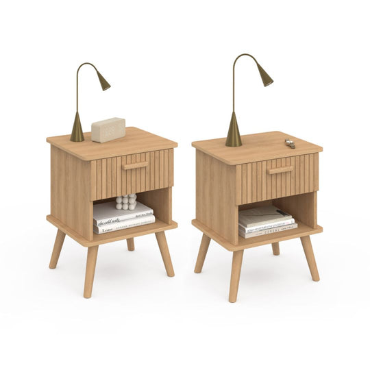 Lot de 2 Tables de chevet 1 tiroir Albane effet lattes