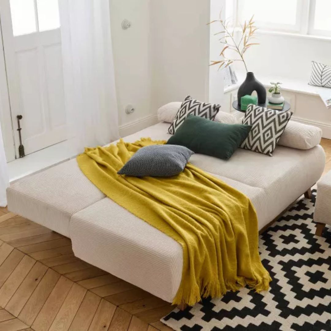 Canapé Cristal 3 places BESTMOBILIER - convertible avec coffre et pouf - en velours côtelé
