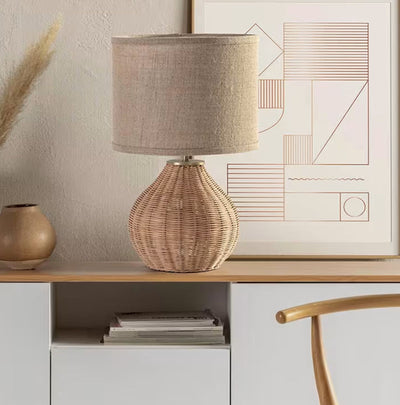 Lampe à poser en rotin naturel NAOKO, diamètre 31 cm