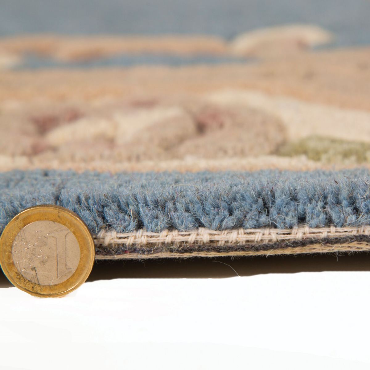 Tapis en laine royal rond Bleu et beige 120x120cm