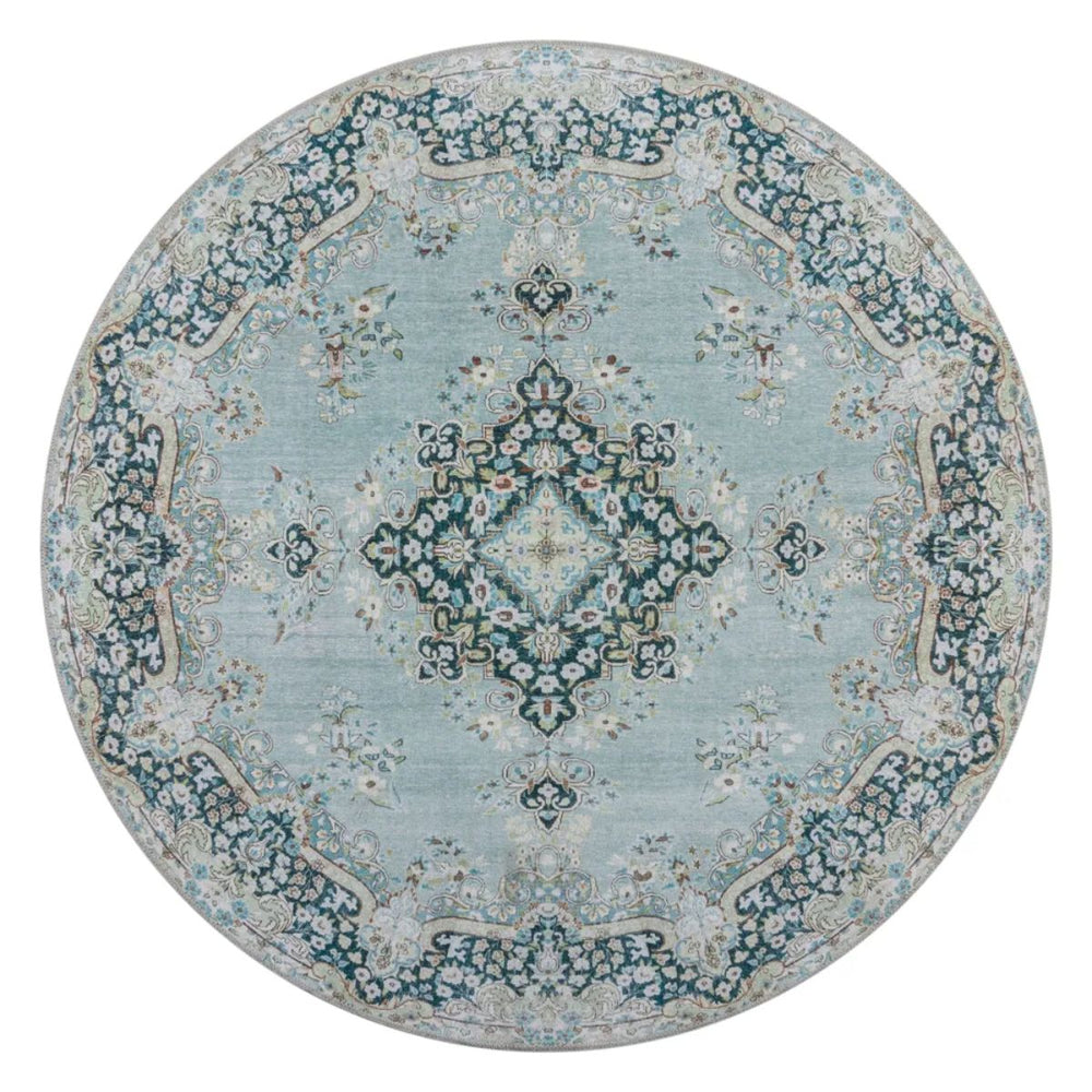 Tapis lavable rond Colby Bleu canard 180x180cm