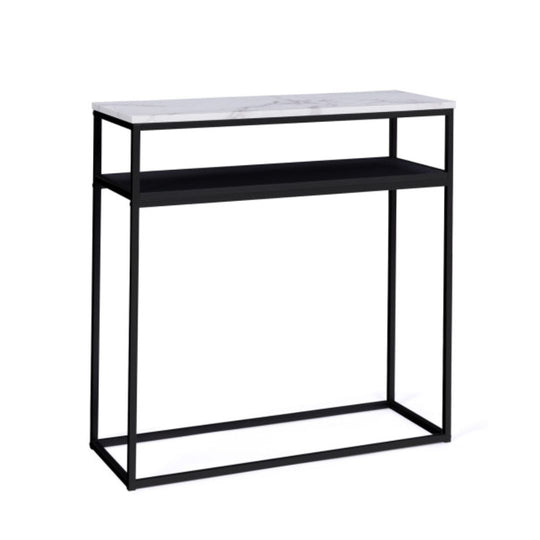 Console d'entrée Glam double plateau effet marbre et pieds noirs