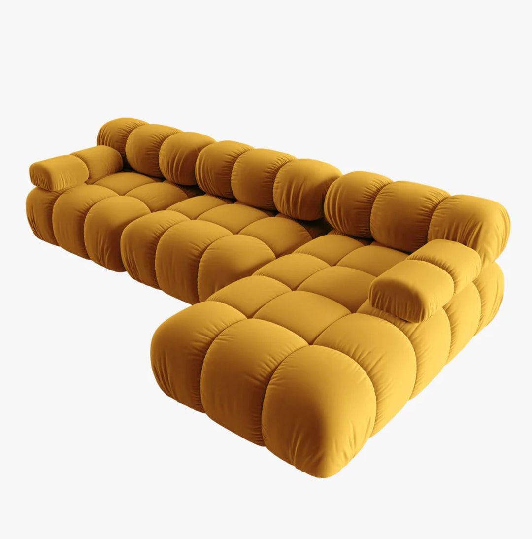 Canapé Micadoni 4 places Bellis en velours jaune angle droit- Léger défaut