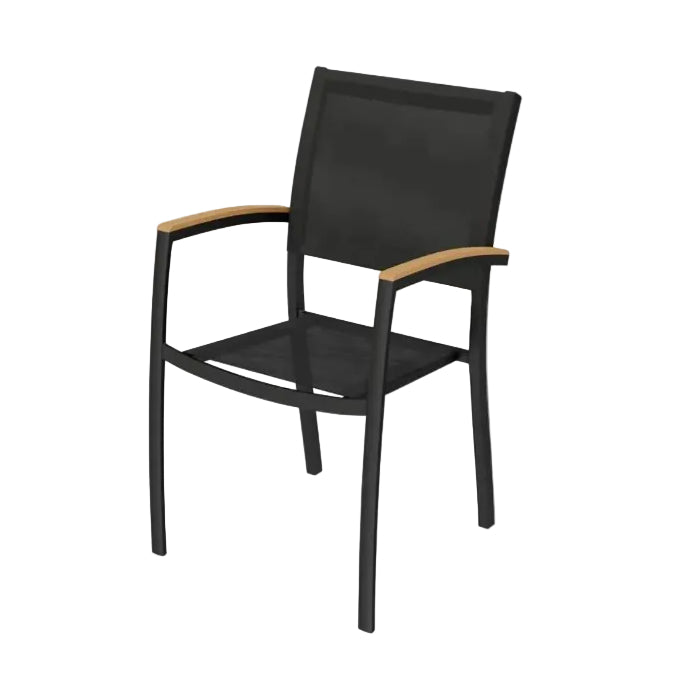 Table de Jardin Extensible 180/240cm en Bois Eucalyptus FSC et 6 fauteuils alu noir Gaya HYBA