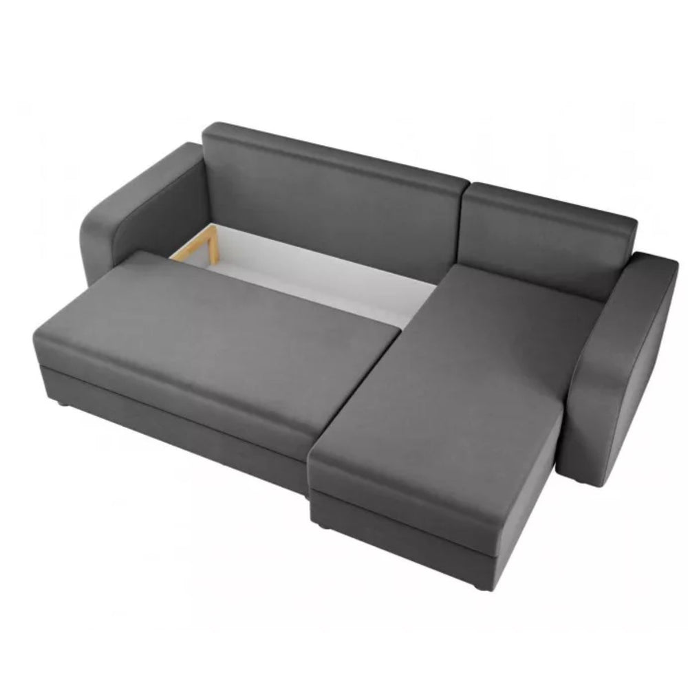 canapé d'angle réversible gris 4 places convertible avec coffre en velours Bestmobilier