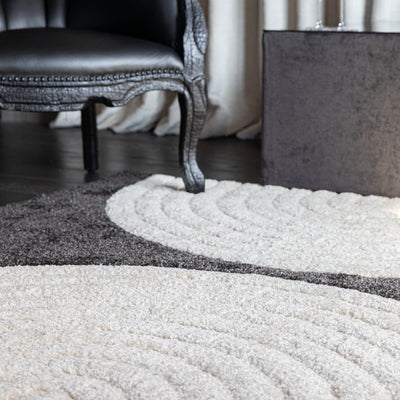 Tapis Épais Graphique Noir et Crème