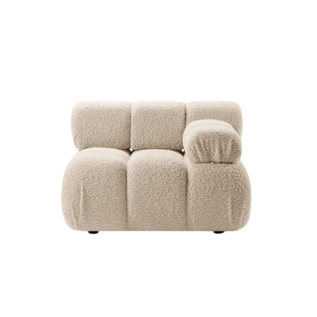 Ensemble Module d'angle droit et Pouf MICADONI Bellis en tissu bouclé Beige clair