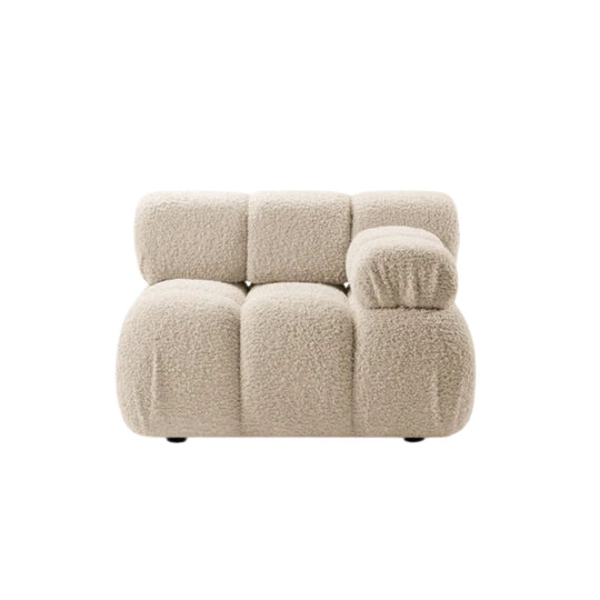 Ensemble Module d'angle droit et Pouf MICADONI Bellis en tissu bouclé Beige clair